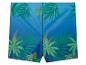 Blaue Badehose mit tropischem Muster.
