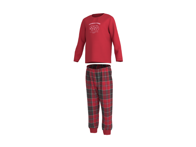 Roter Langarm-Pyjama-Set mit karierter Hose und „Cookie Time“-Grafik.
