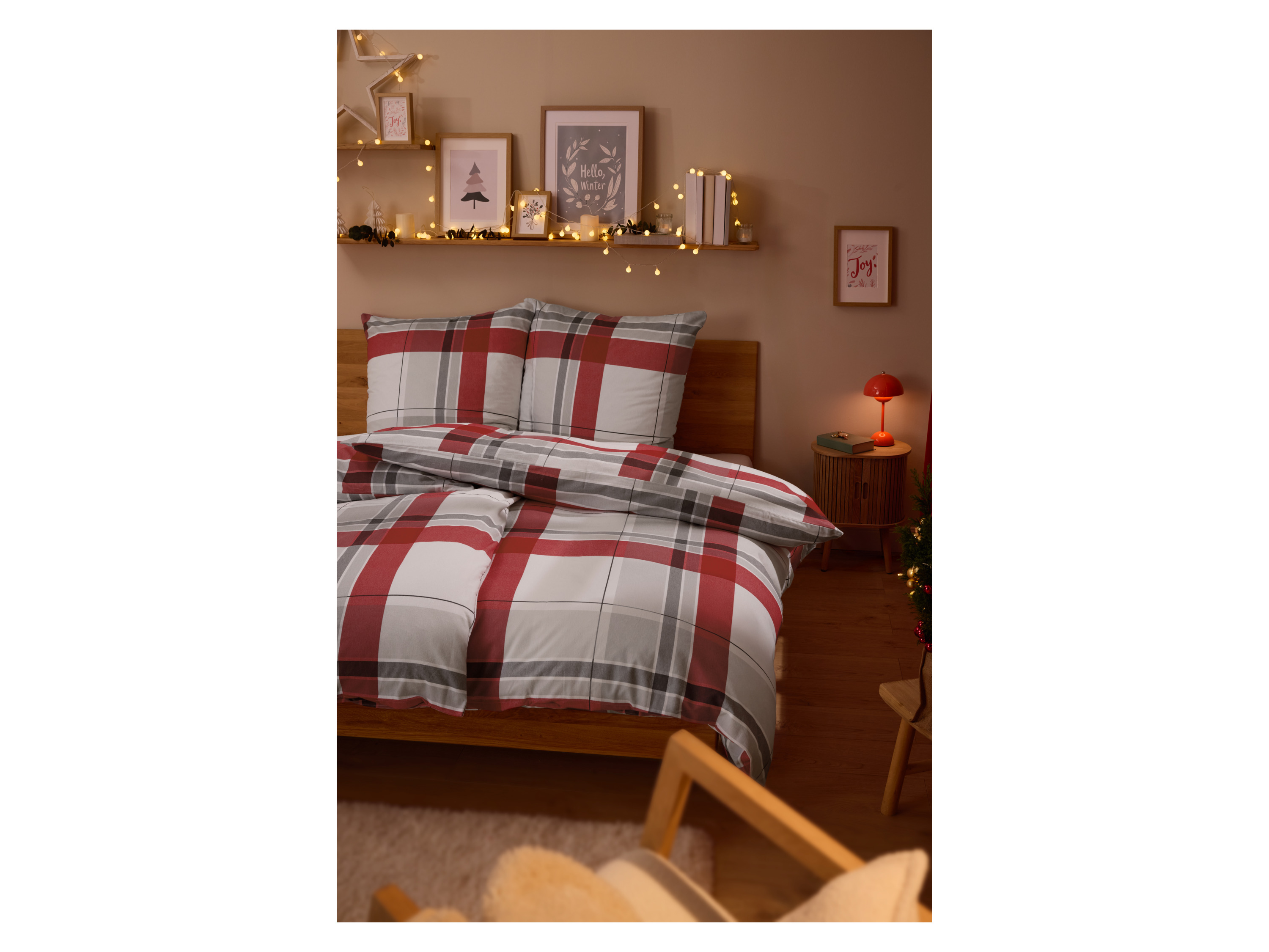 Thumbnail - LIVARNO® Bettwäsche CVC Feinbiber, 155 x 220 cm (Karo/rot/grau)