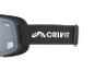 Schwarze Skibrille mit schwarzem Elastikband und weißem Markenlogo.