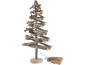 Dekorativer Weihnachtsbaum aus Holz mit LED-Lichtern und Sternen, mit Jutebeutel.
