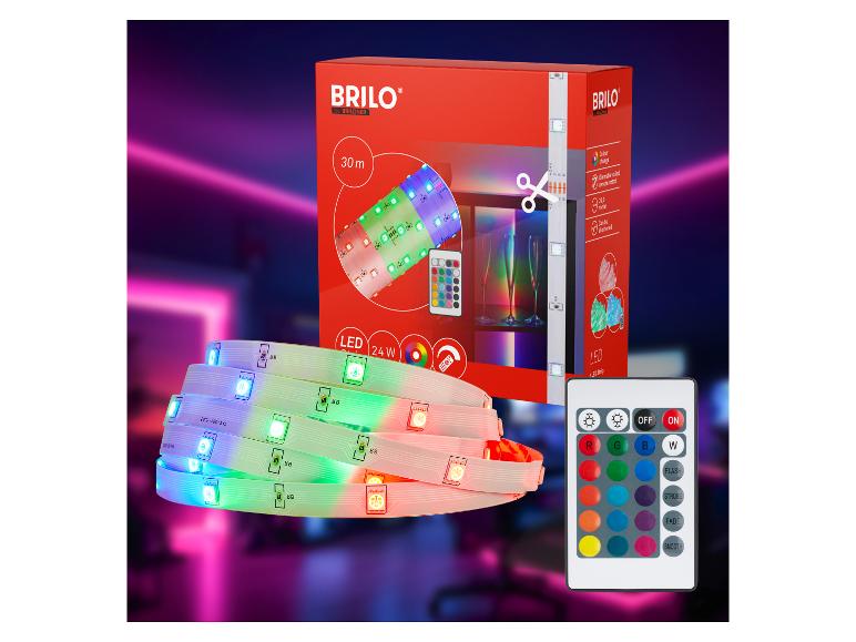 Brilo LED-Streifen mit Fernbedienung und Verpackung.