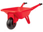 Eine rote Schubkarre mit einem schwarzen Rad.