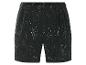 Schwarze Shorts mit Blumenmuster und Kordelzug.