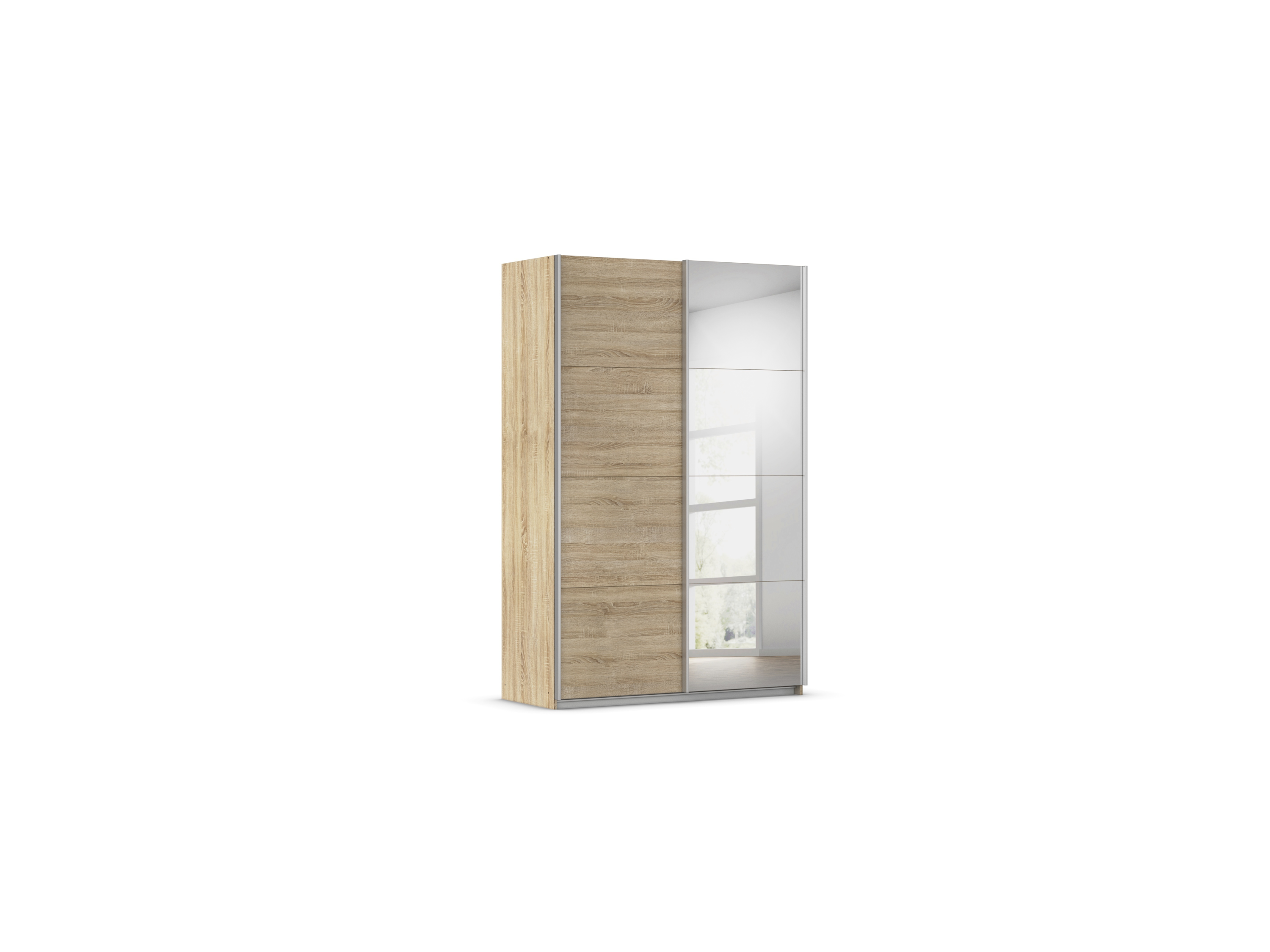 RAUCH ORANGE Quadra Schwebetürenschrank mit Spiegelelementen (Classic-Zubehör, Korpus: Eiche, 136 x 210 cm)