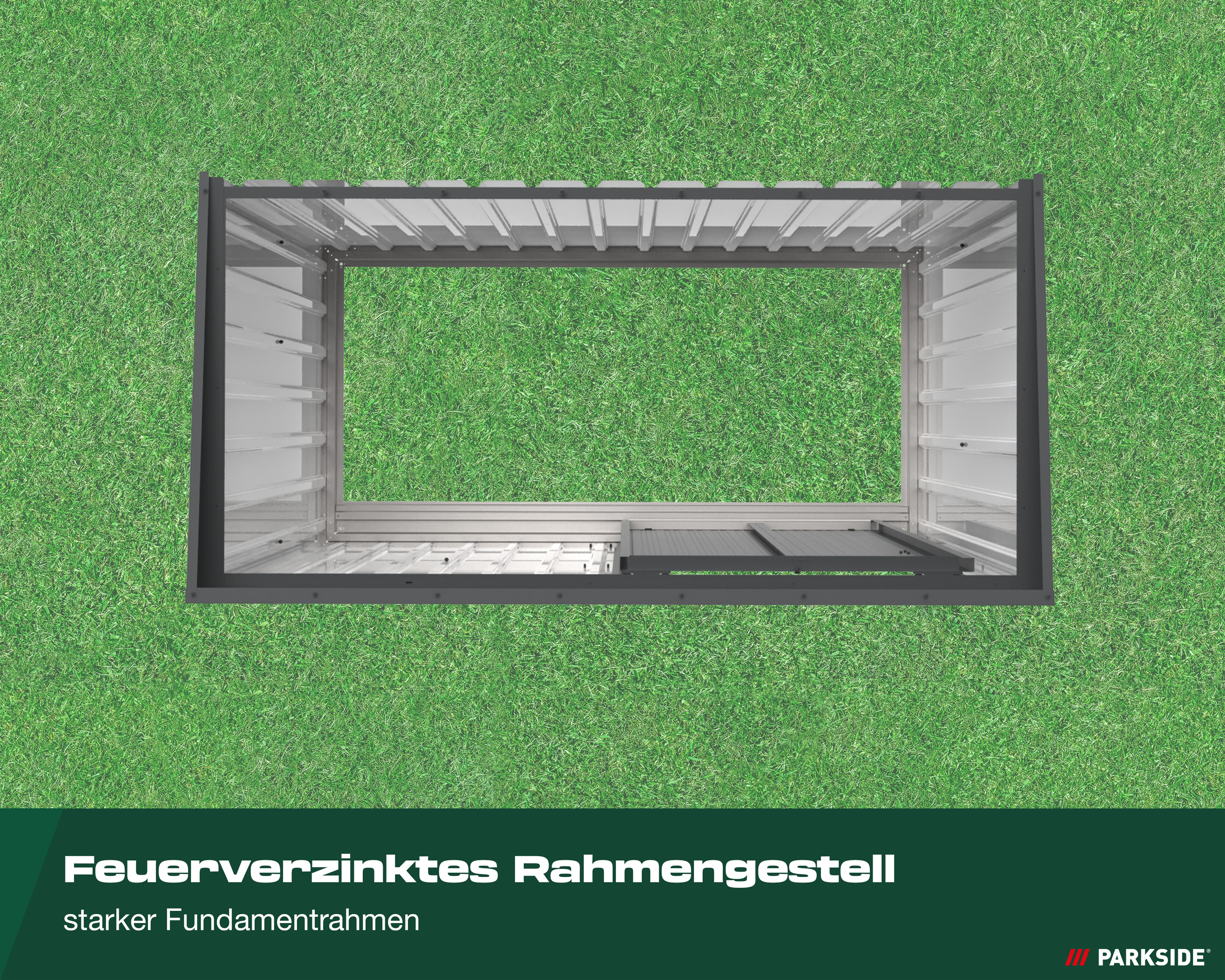 Darstellung Wandaufbau Gartenhaus S, Feuerverzinktes Rahmengestell