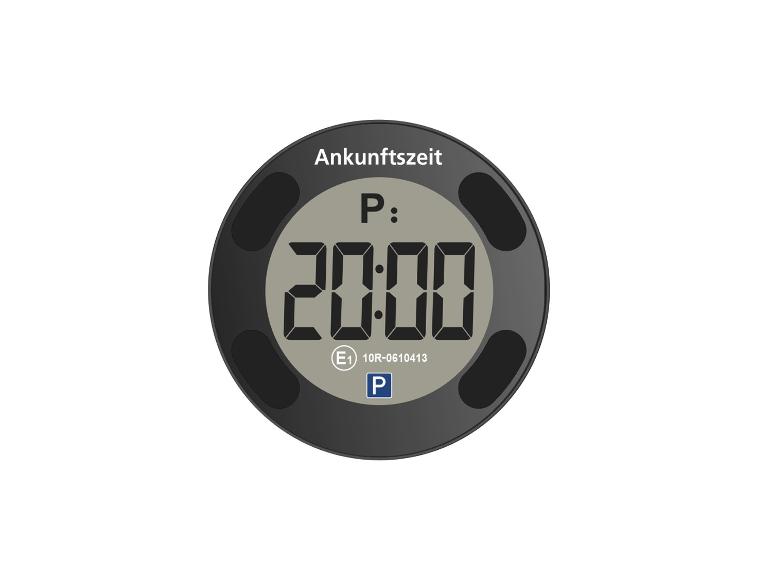 Parkscheibe mit digitaler Anzeige der Ankunftszeit 20:00.
