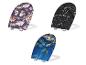 Drei Toilettensitze mit verschiedenen Designs: Blumen, Marmor und Unterwasserwelt.