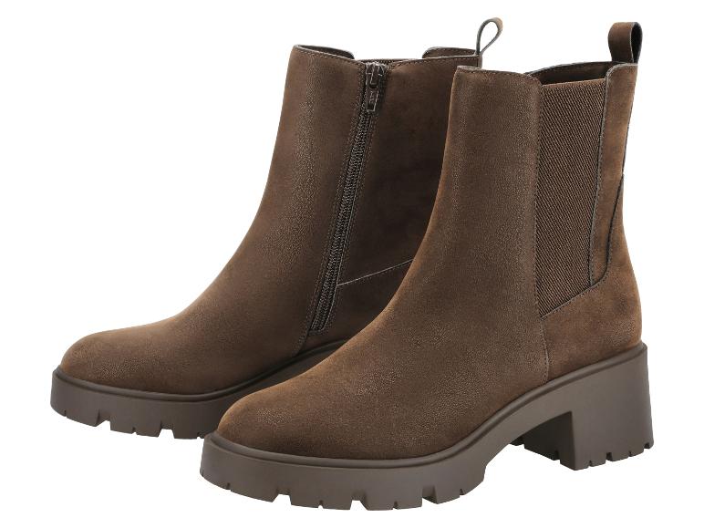 Braune Damen-Stiefeletten mit Reißverschluss und dicker Sohle