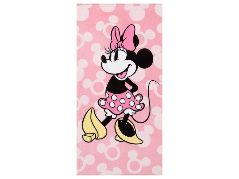 Ein rosa Handtuch mit Minnie Mouse.