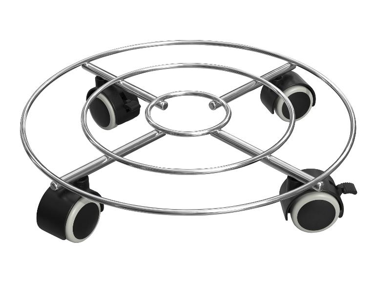 Metallischer Pflanzenroller mit Rollen.