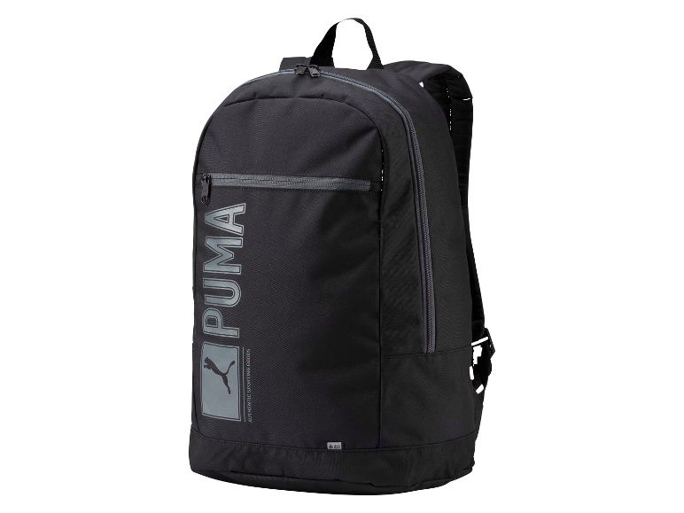 Schwarzer Puma Rucksack mit dem Markenzeichen.
