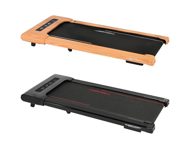 Zwei Christopeit Laufbänder, eines mit Holzoptik und eines in Schwarz.