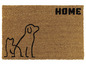 Fußmatte mit dem Schriftzug 'HOME', einem Hund und einer Katze.