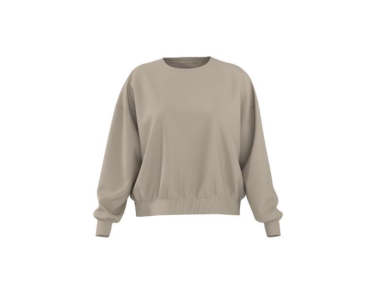 Einfarbiges beiges Langarm-Sweatshirt mit Rundhalsausschnitt.