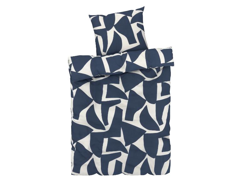Betwäsche mit Bettbezug und Kissenbezügen, geometrisches Muster in marineblau und weiß.
