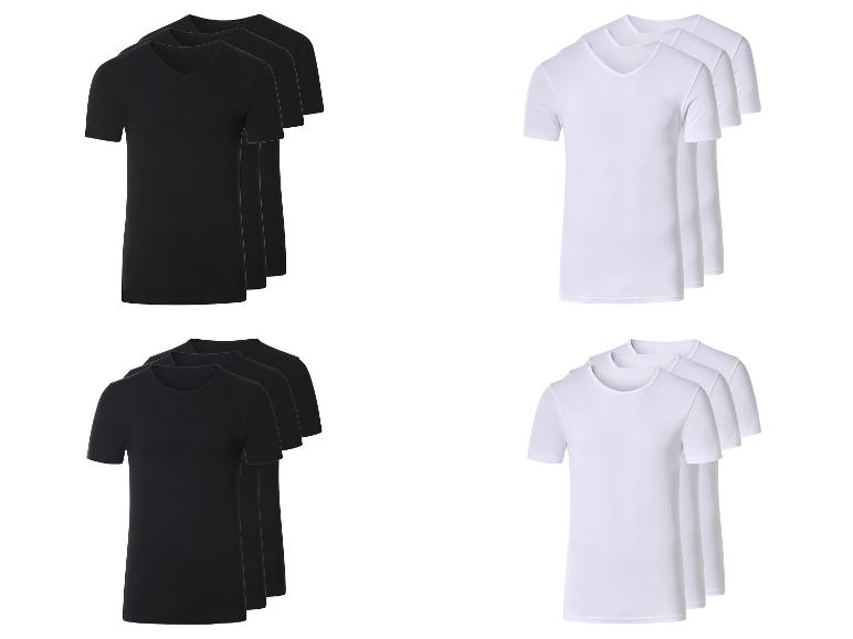 Set aus schwarzen und weißen Herren-T-Shirts mit V-Ausschnitt und Rundhals