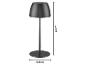 Schwarze Tischlampe mit 20 cm Höhe und 8 cm Basisdurchmesser.