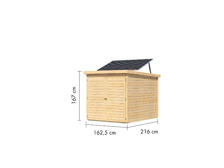 Holzhaus mit Solarpanelen.