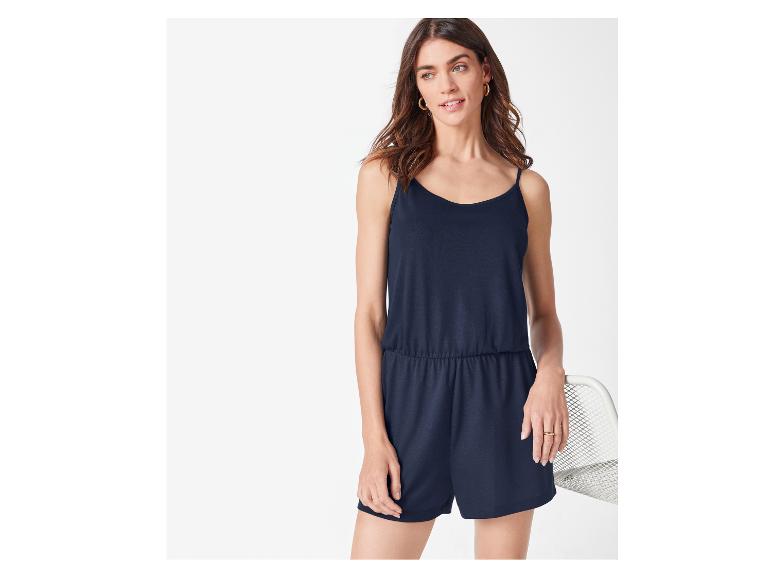 Marineblauer Jersey-Jumpsuit mit kurzen Hosen.