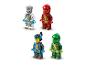 Vier LEGO Ninjago Minifiguren: Zane, Kai, Nya und Lloyd, in ihren Prime Empire Outfits.