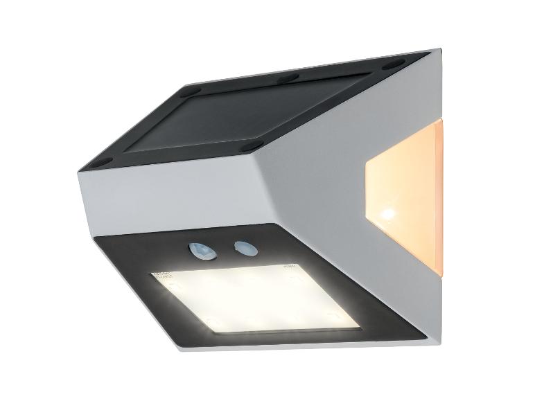 Solarbetriebene Außenwandleuchte mit Bewegungssensor und zwei Lichtquellen