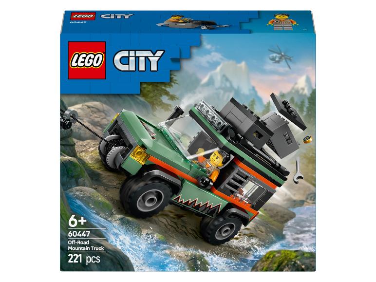 LEGO City Off-Road Mountain Truck 60447 Box, mit einem grünen Truck auf einem Bergfluss.
