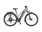 Graues Trekking-E-Bike mit Gepäckträger und Schutzblechen.