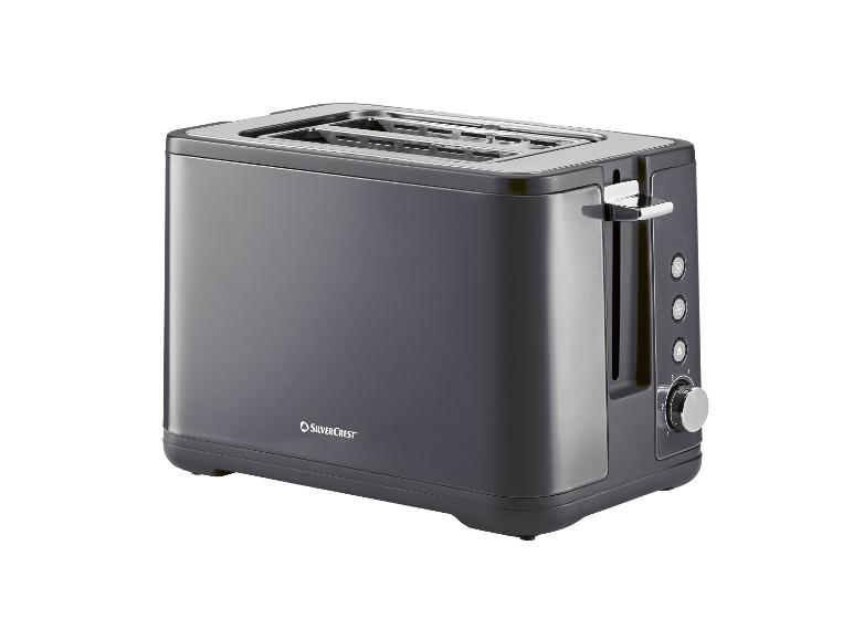 Dunkelgrauer Langschlitztoaster mit metallischen Akzenten und Bedienknöpfen.