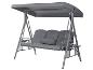 Graue Dreisitzer-Gartenschaukel mit Dach und Beistelltischen