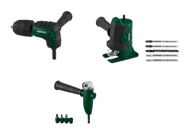 PARKSIDE® Bohrmaschinen-, Stichsägen- und Winkelaufsätze mit Sägeblättern und Bits