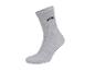 Graue Socke mit schwarzem Logo.