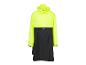 Zweifarbiger neon-gelber und schwarzer Regenponcho mit Kapuze und Vordertasche