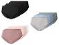 Packs Damen-Taillenslips in Schwarz, Pastellblau/Grau und Nude/Weiß.
