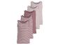 Fünf Damen-Unterhemden in Rosa- und Brauntönen, eines davon gestreift.