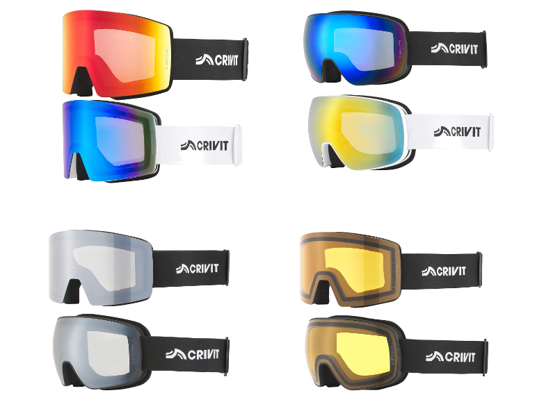 CRIVIT Skibrillen für Schönwetter, Allwetter und Schlechtwetter, in verschiedenen Farben und Designs.