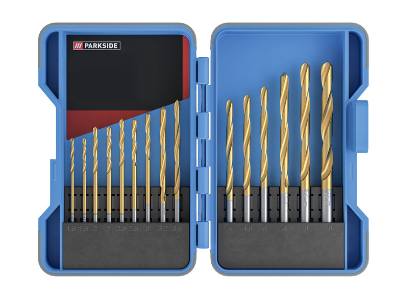 Ein Satz Parkside Bohrer in einem blauen Koffer.