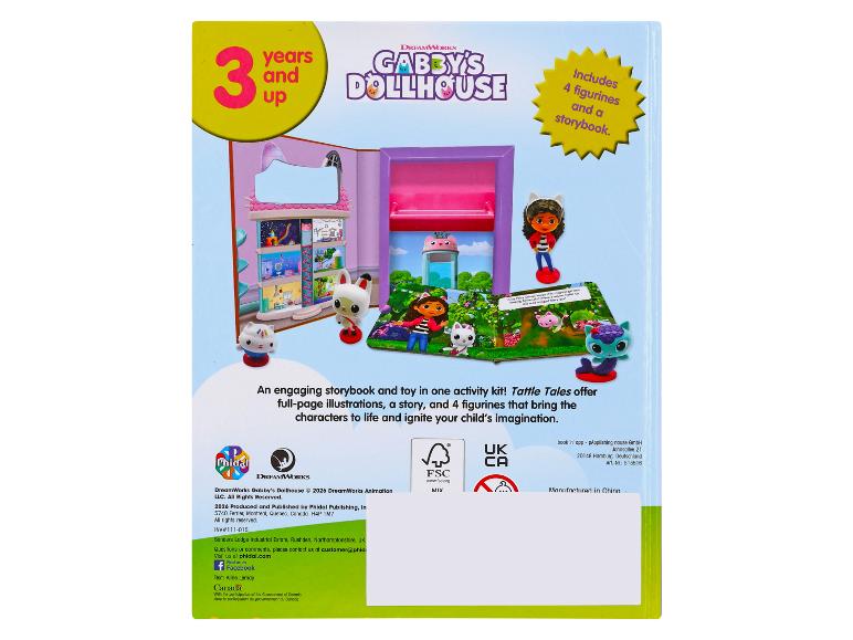 Kinderspielzeug-Set mit Puppenhaus, Figuren und Geschichtenbuch, Alter 3+.