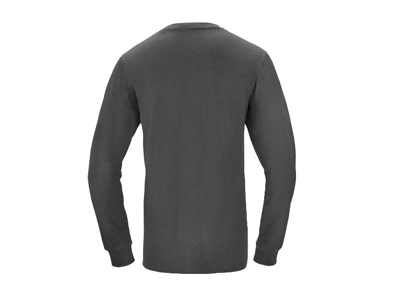 Dunkelgraues Langarm-T-Shirt, Rückansicht.