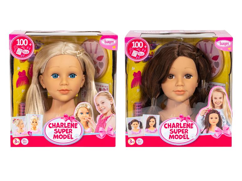 Zwei Bayer Charlene Super Model Stylingköpfe, einer blond und einer brünett, in Verpackung.