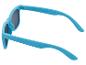 Blaue Sonnenbrille mit dunklen Gläsern, von oben gesehen.