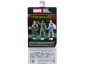 Die Rückseite einer Spielzeugverpackung mit drei Superhelden-Actionfiguren.