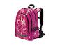 Rosa Schulrucksack mit Blumenmuster und seitlichen Netztaschen