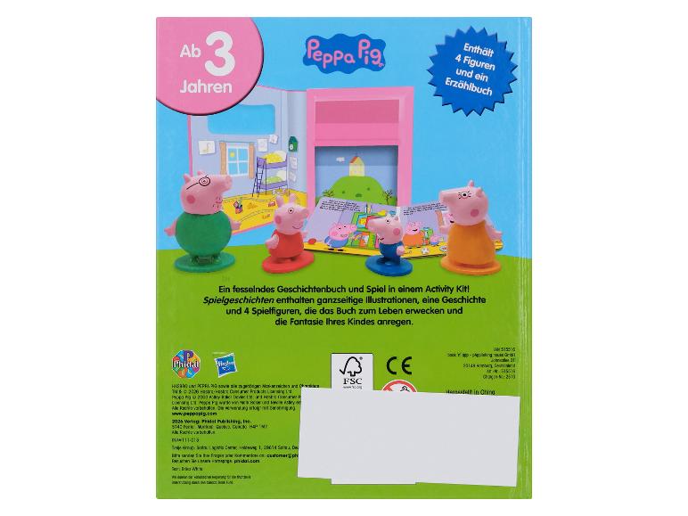 Peppa Pig Set mit Buch und 4 Figuren, geeignet für Kinder ab 3 Jahren.