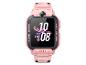Rosa Kinder-Smartwatch mit Kamera, zeigt Uhrzeit, Datum und die Texte 'WATER RESIST' und 'MAKE FRIENDS'.