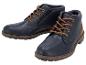 Dunkelblaue Herren-Schnürstiefeletten mit Reißverschluss und braunen Details.