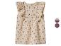 Geblümtes Rüschenkleid für Babys, beige mit burgunderfarbenen Blumen.