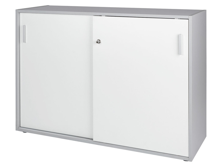 Gehe zu Vollbildansicht: LIVARNO home Büroschrank mit 2 Schiebetüren, weiß/grau - Bild 1