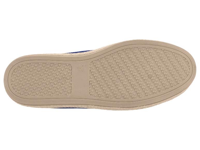 Espadrille-Schuhsohle mit strukturiertem Muster und geflochtenem Jutebesatz.
