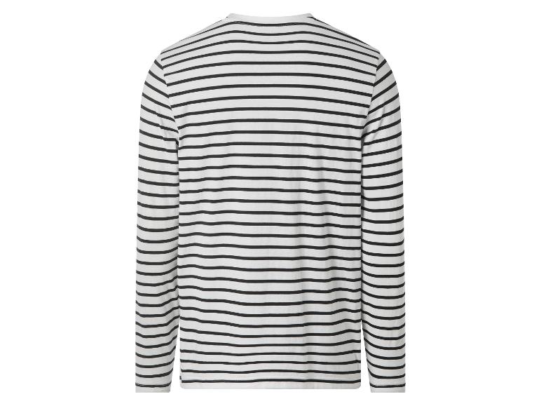 Herren Langarmshirt mit schwarz-weißem Streifenmuster, Rückansicht.